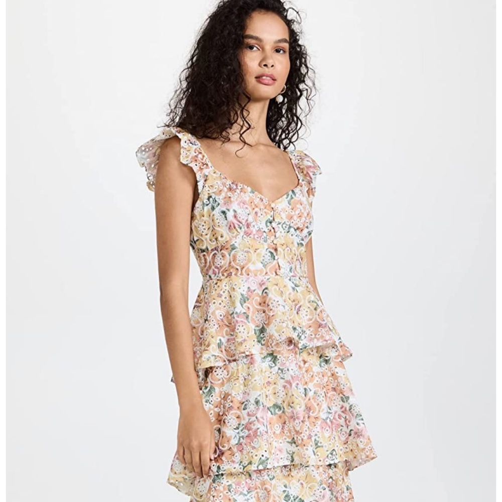 En Saison Floral Embroidered Teired Dress